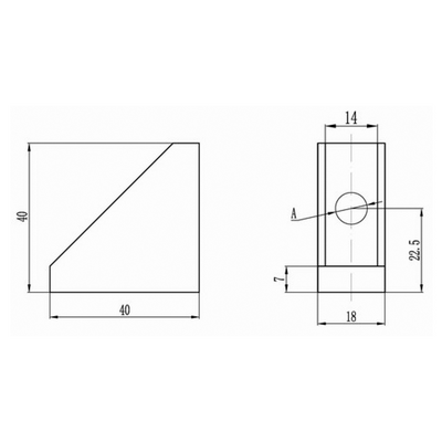 40-160-0 MODULAR SOLUTIONS ALUMINUM GUSSET 18.5MM X 45MM ANGLE WITH OUT HARDWARE